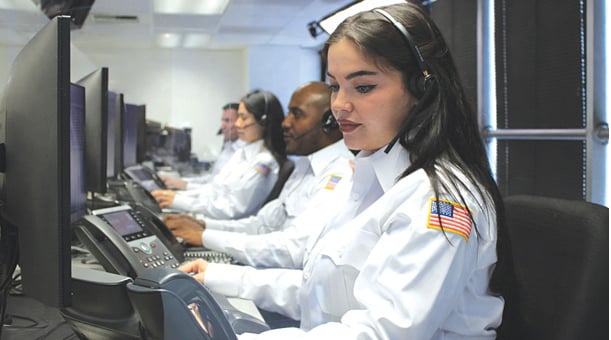 Life Alert dispatcher handling an emergency call at the company-owned U.S. dispatch center