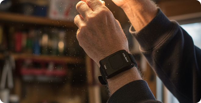 Wear the wristband button around the house.